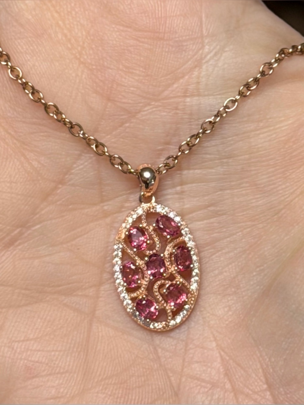 Exquisite Natural Topaz Pink Mystic 18K Rose Gold plated Pendant Necklace 18”